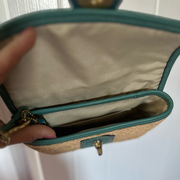 Coach Turnlock Straw and Canvas Clutch, blue/nude, small - Picture 4 of 8